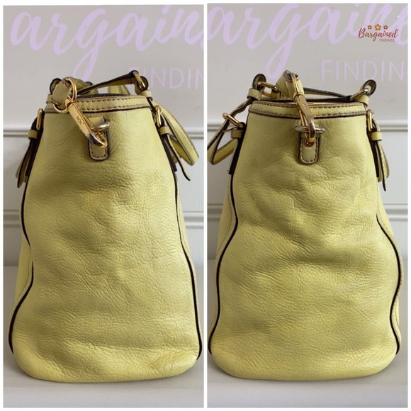 Authentic MCM Pale Yellow Textured Leather Two Way Tote Shoulder/Crossbody Bag - Picture 7 of 12